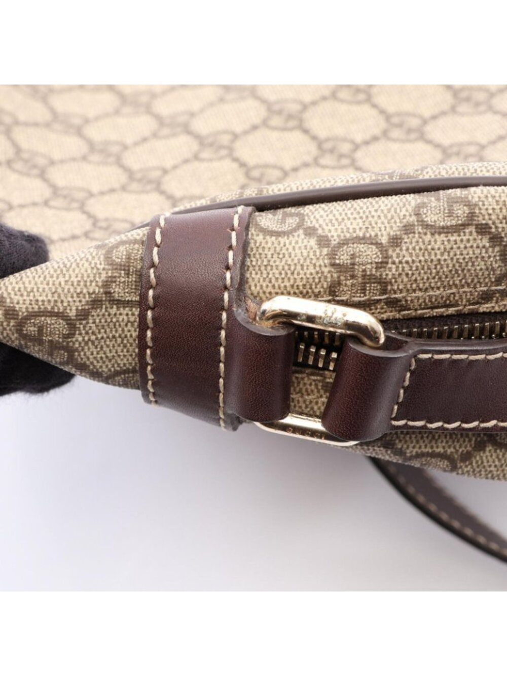 Gucci Shoulder Bag GG Supreme Beige Dark Brown Canvas Leather - Picture 8 of 9